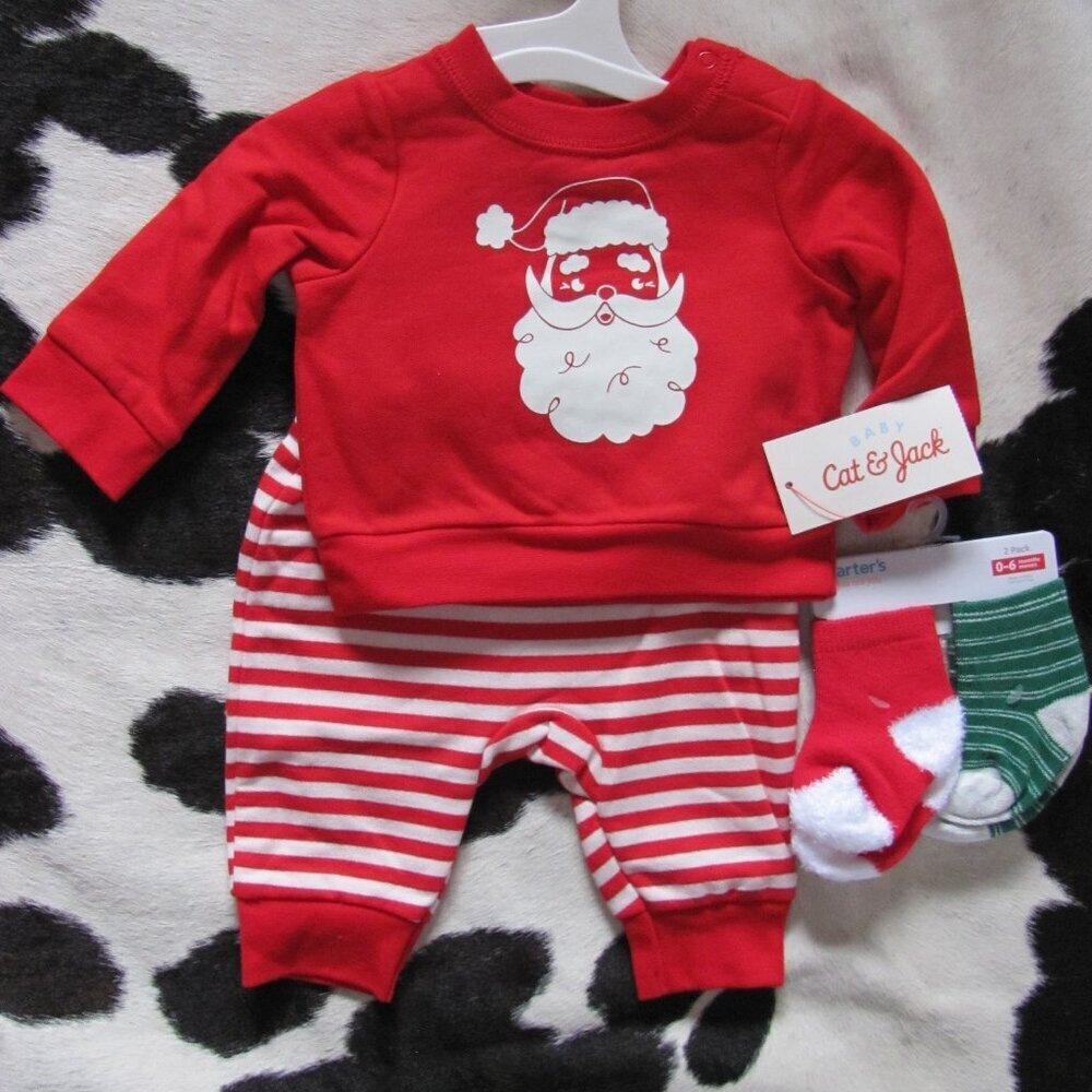CAT & JACK CHRISTMAS 2 PIECE SET NWT NB